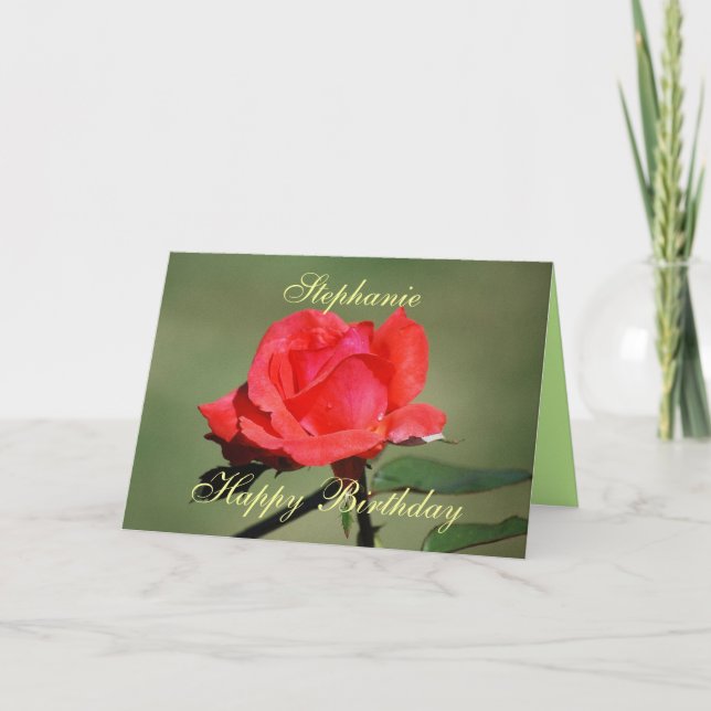 Stephanie Happy Birthday Scarlet Rose Card (Front)