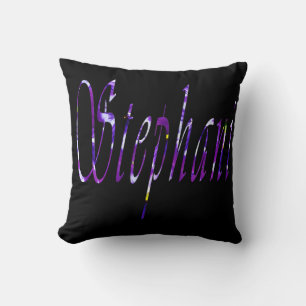 Stephanie, Name Logo, Black Throw Cushion
