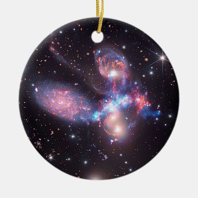 Stephan's Quintet Galaxies | Hubble & JWST Ceramic Tree Decoration (Front)