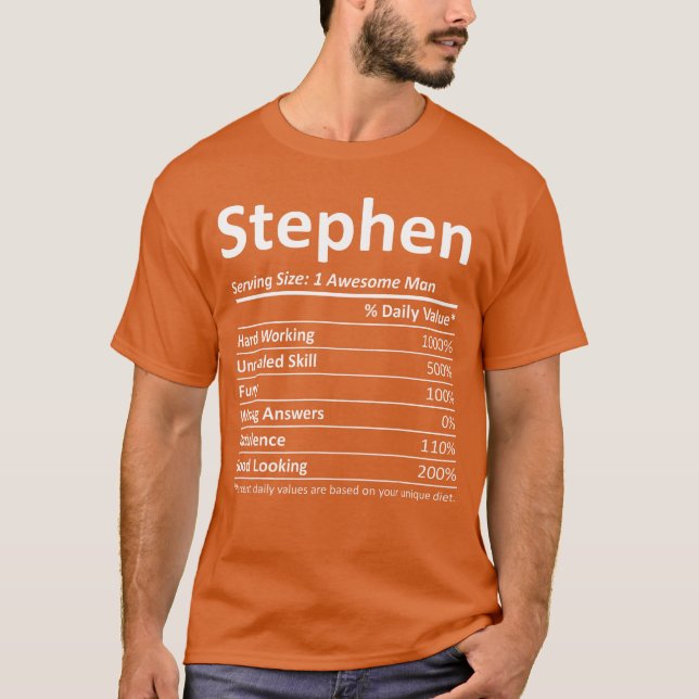 STEPHEN Nutrition Funny Birthday Personalized Name T-Shirt (Front)