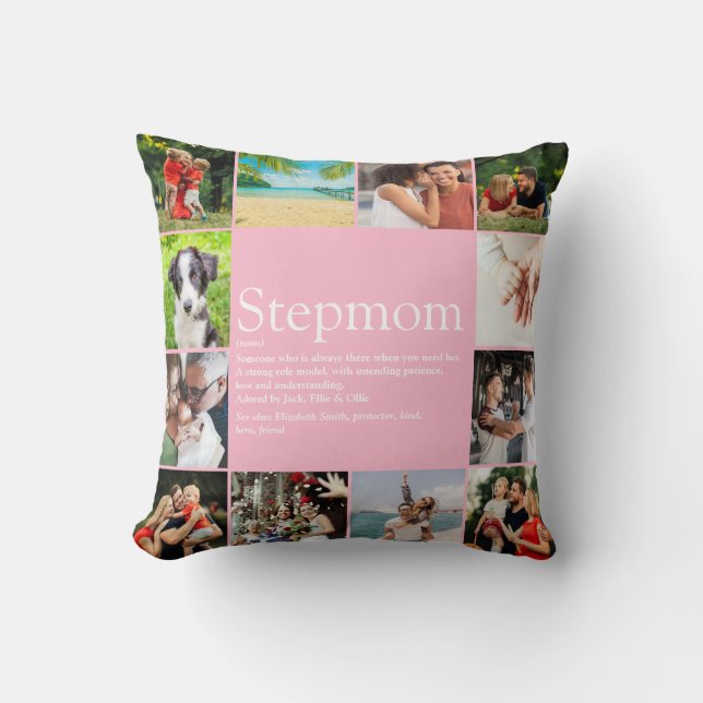 Stepmom, Bonus Mum Definition 12 Photo Collage Cushion (Front)