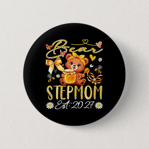 Stepmom Est 2027 Floral Bow Tie Mothers Day Bear 6 Cm Round Badge
