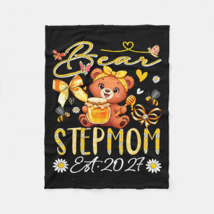 Stepmom Est 2027 Floral Bow Tie Mothers Day Bear Fleece Blanket