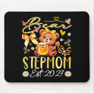 Stepmom Est 2027 Floral Bow Tie Mothers Day Bear Mouse Pad