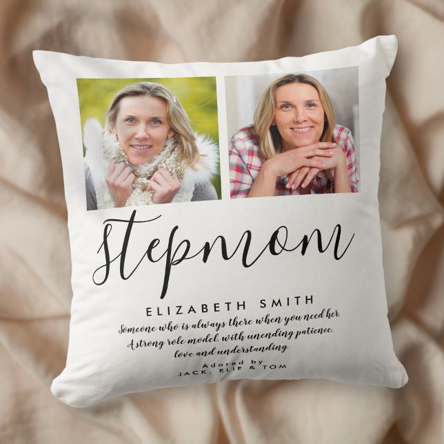 Stepmom Modern Elegant Script Quote Photo Throw Pi Cushion (Creator Uploaded)