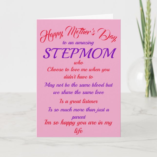 Stepmom Mother's Day Pink Typography Card (Front)
