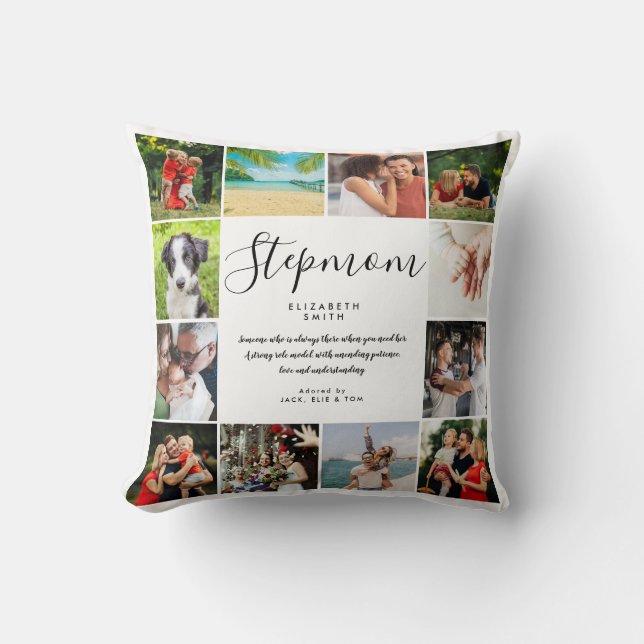 Stepmom Quote Modern Script 12 Photo Collage Cushion (Front)