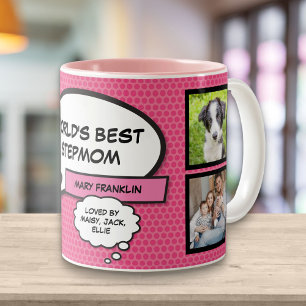 Stepmom, Stepmother, Bonus Mum 4 Photo Fun Pink Two-Tone Coffee Mug