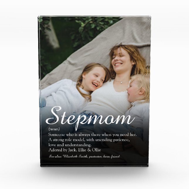 Stepmom Stepmother Modern Elegant Script Photo Block (Front)