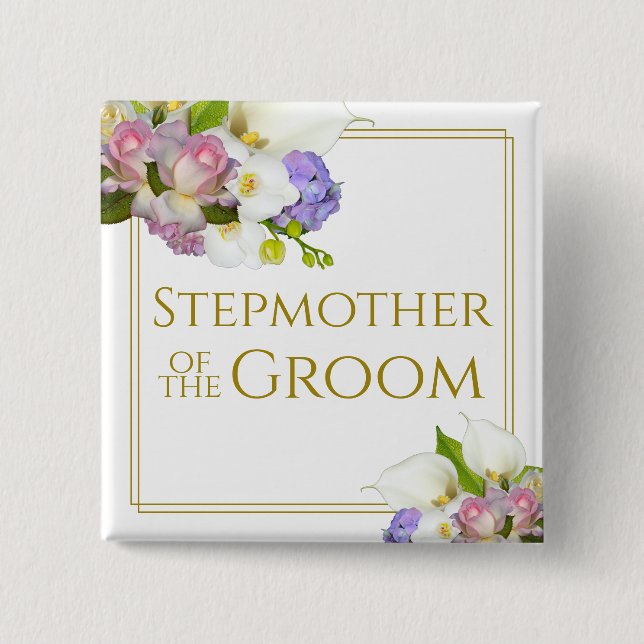 Stepmother of the Groom Elegant Floral Wedding 15 Cm Square Badge (Front)