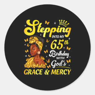 Stepng Into My 65th Birthday Christian Afro Women  Classic Round Sticker