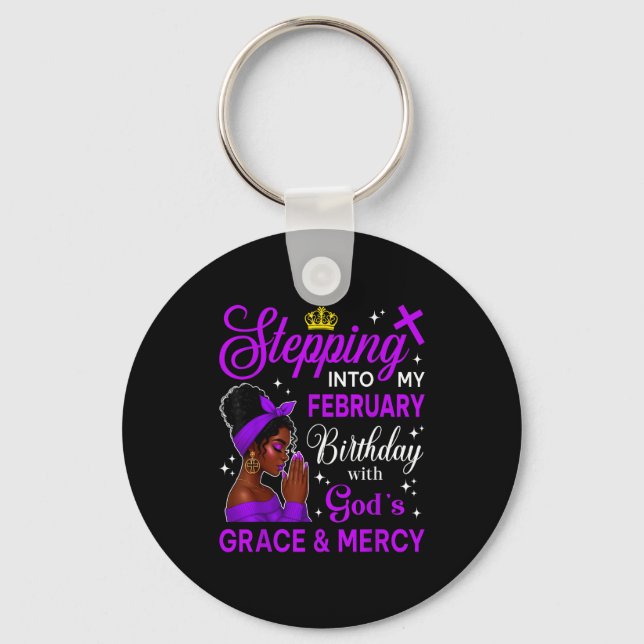 Stepng Into My February Birthday Black Afro Woman  Key Ring (Front)