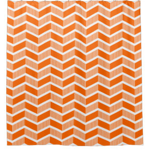 Stepped Chevrons - Orange and White Shower Curtain