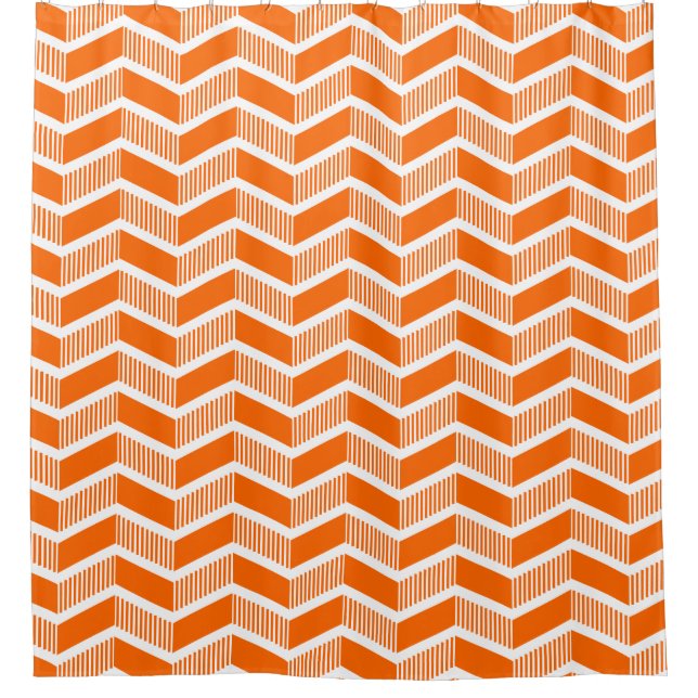 Stepped Chevrons - Orange and White Shower Curtain (Front)