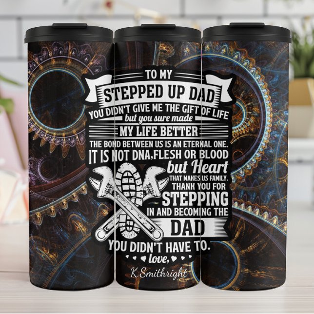 Stepped Up Dad Heart Family Thermal Tumbler (Creator Uploaded)
