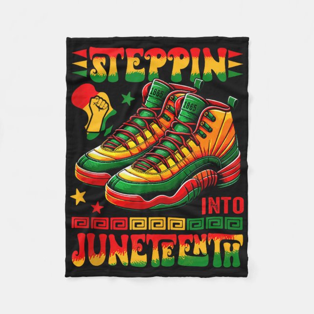 Steppin Into Juneteenth Proud Afro Matching Runnin Fleece Blanket (Front)