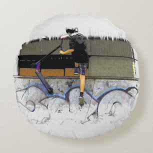 Steppin' It - Stunt Scooter Rider  Round Cushion