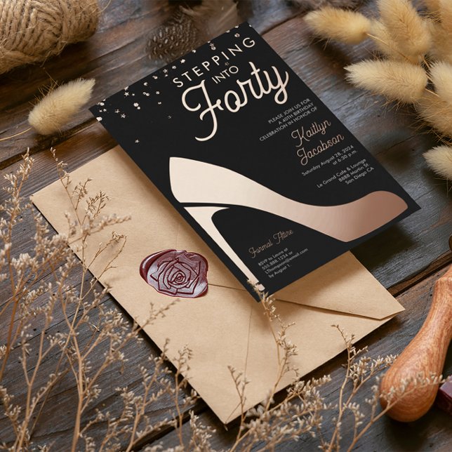 Stepping into 40 Birthday Party High heels Custom (Real rose gold high heels, stepping into forty, 40th birthday invitation.)