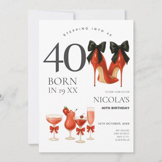 Stepping into 40 Modern Red & Black 40th Invite (Front)