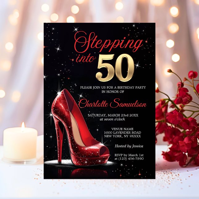 Stepping into 50 BIRTHDAY Red High Heels Fifty Invitation (Stepping into 50 BIRTHDAY Red High Heels Fifty Invitation)