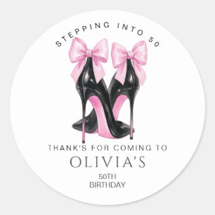 Stepping into 50 Pink 50th Thank You Favour Classic Round Sticker