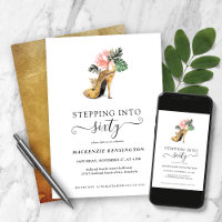 Stepping Into 60 Chic Floral Gold Heels Birthday
