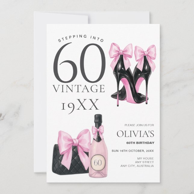 Stepping into 60 Pink 60th Birthday Invitation (Front)