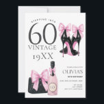 Stepping into 60 Pink 60th Birthday Invitation<br><div class="desc">Celebrate stepping into 60 with this trendy invitation featuring chic designer black high heels with coquette pink bows and elegant pink champagne and bag. Perfect for a glamourous and unforgettable 60th birthday party.

Fully editable,  change the phrases if you like and edit your personal details.</div>