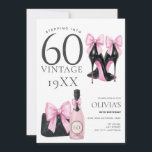 Stepping into 60 Pink 60th Birthday Invitation<br><div class="desc">Celebrate stepping into 60 with this trendy invitation featuring chic designer black high heels with coquette pink bows and elegant pink champagne and bag. Perfect for a glamourous and unforgettable 60th birthday party.

Fully editable,  change the phrases if you like and edit your personal details.</div>