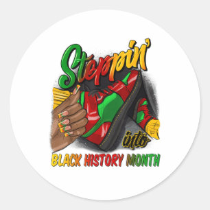 Stepping Into Black History Month Black Girls Snea Classic Round Sticker