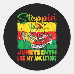 Stepping Into Juneteenth Afro Black Woman Sneakers Classic Round Sticker