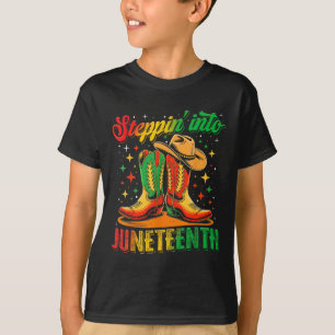 Stepping Into Juneteenth Boots African Afro Woman  T-Shirt
