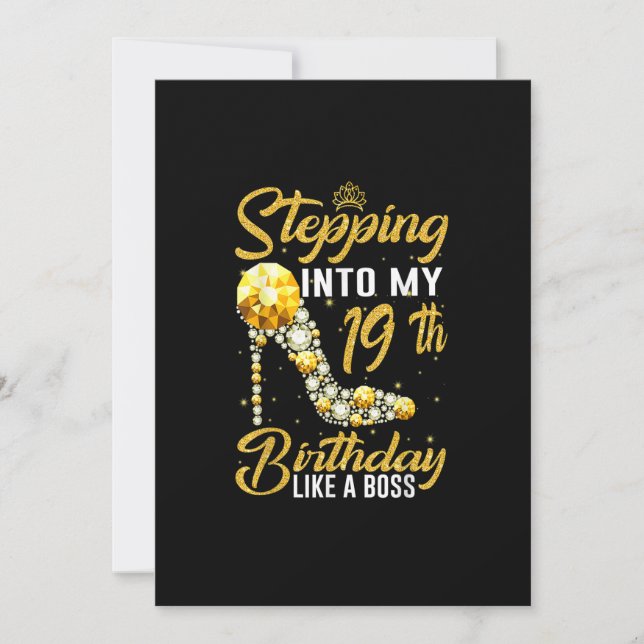 Stepping into my 19th Birthday Like A Boss crown s Invitation (Front)