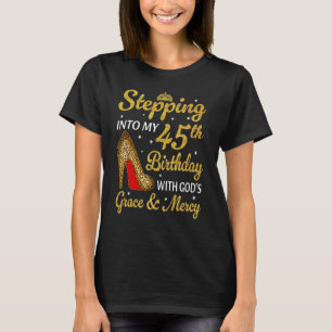 Stepping Into My 45th Birthday Women Leopard High  T-Shirt