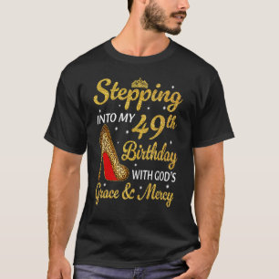 Stepping Into My 49th Birthday Women Leopard High  T-Shirt