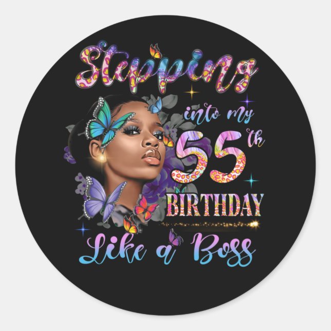 Stepping Into My 55th Birthday 1967 Black Women Classic Round Sticker (Front)