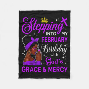 Stepping Into My February Birthday Black Afro Woma Fleece Blanket