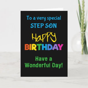 Stepson Rainbow Colors on Black Birthday Card