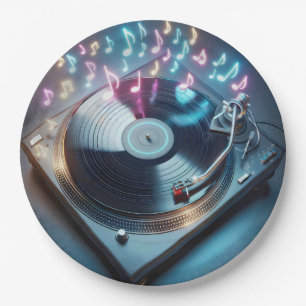 Stereo Turntable With Neon Notes Paper Plate