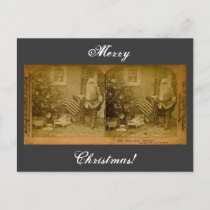 Stereoview Santa & American Flag ca 1901 Holiday Postcard