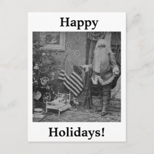 Stereoview Santa & American Flag ca 1901 Holiday Postcard