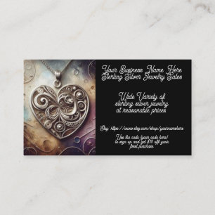 Sterling Silver Pendant Jewellery Sales Etsy Shop  Business Card