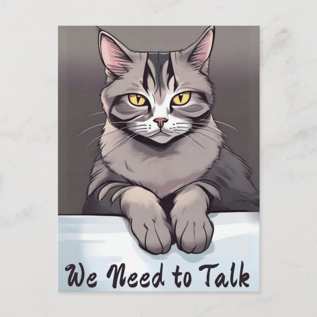 Stern Tabby Cat Demands a Serious Talk Postcard (Front)