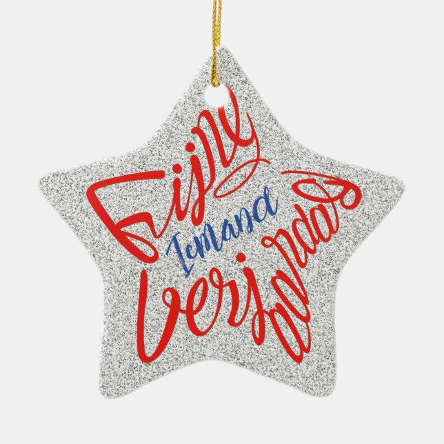 Sterrenvormige 'Fijne verjaardag' Ceramic Tree Decoration (Front)