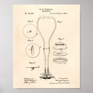 Stethoscope 1897 Patent Art Old Peper Poster