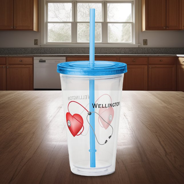 Stethoscope And Heart Personalised Acrylic Tumbler (Creator Uploaded)