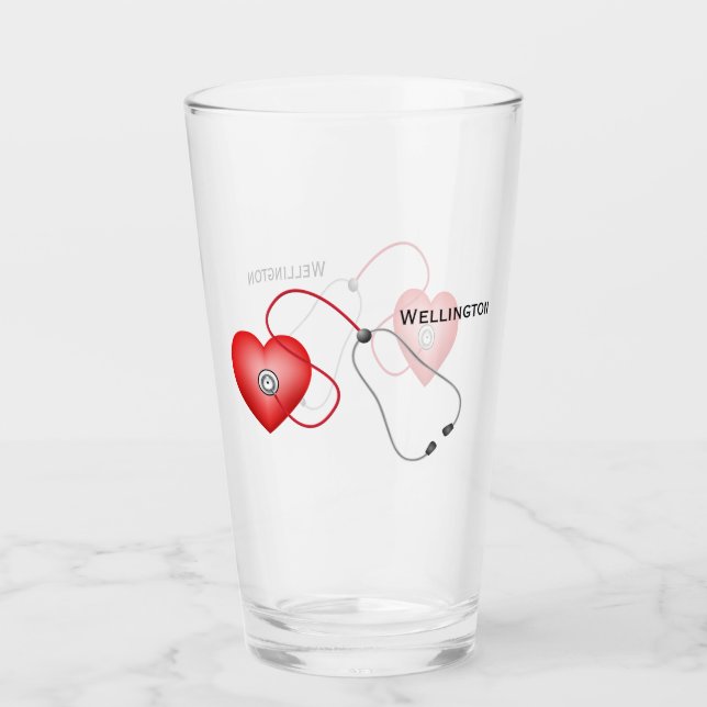 Stethoscope And Heart Personalised Glass (Front)
