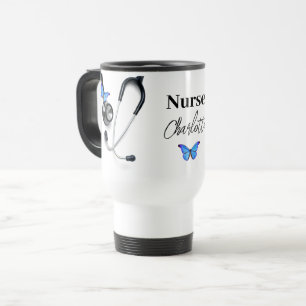 Stethoscope Blue Butterfly Nurse Doctor  Travel Mug