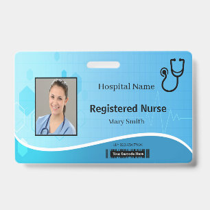 Stethoscope Blue Medical Heartbeat Photo ID Badge