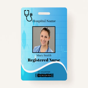 Stethoscope Blue Medical Heartbeat Vertical Photo ID Badge